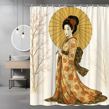Japanese Floral Shower Curtain with Elegant Kimono Design