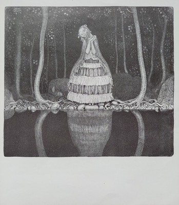 John BAUER Original mezzotypi ''Prinsessan vid tjärnet'', 1918 / Framed