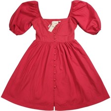 Maeve Anthropologie Red Puff Sleeve Button Front Mini Dress Medium NWT