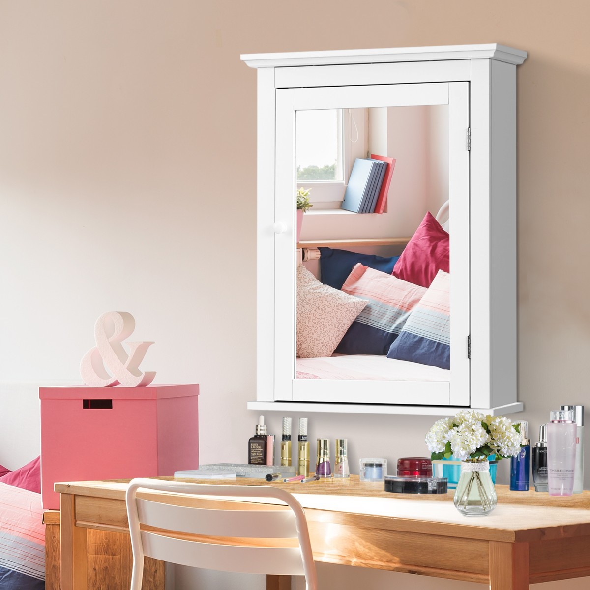 Bathroom Mirror Cabinet Wall Mounted Adjustable Shelf Medicine Storage White