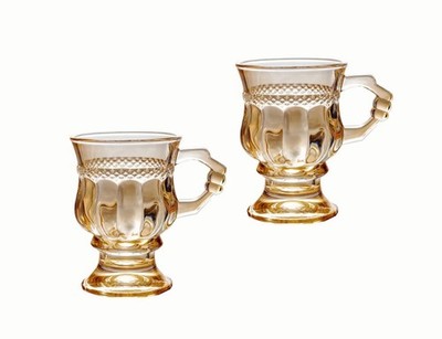 Vintage Glass Coffee Mugs with Handles,4oz Wine Goblet, Set of 2 Embossed Dri...