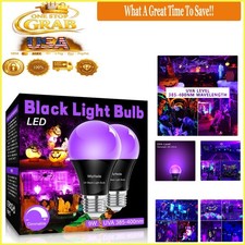 LED Black Light Bulbs 2 Pack E26 UVA 385-400nm 10W Indoor Party Halloween