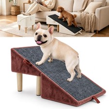 Split Ottoman Dog Ramp for Couch and Bed, 2-in-1 Foldable Wooden Pet Stairs a...