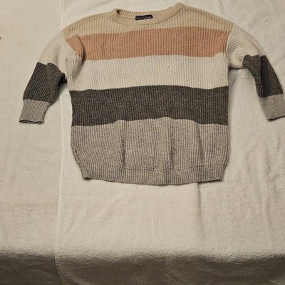 Irma's Expression Striped Knit Pullover Sweater Crew Neck Women S Beige Pink