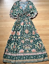 Women’s World Market Maxi Empire Waist Boho Dress L/XL Floral Kimono Preowned