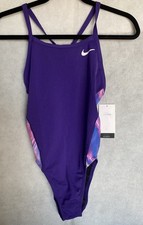 NIKE HYDRASTONG Purple Pink V-Back One Piece Swimsuit NEW Size 6/8/10