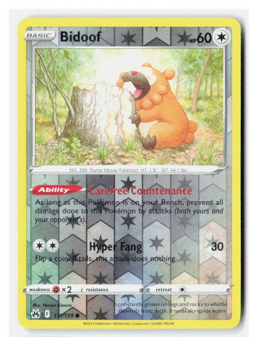 Pokemon TCG Crown Zenith Bidoof 111/159 Reverse Holo Common