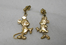 Mickey Minnie Mouse Earrings Dangle Disney Vintage Old Gold Plated Sterling