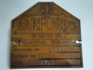 Barfords of Belton. Vintage Brass Machine Plate.