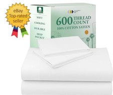 Queen Sheet Set - Luxury 600 Thread Count Sateen, 100 Cotton Deep Pocket Queen