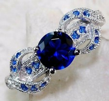 2CT Treated Blue Sapphire 925 Solid Sterling Silver Ring Jewelry Sz 8 UB4-4