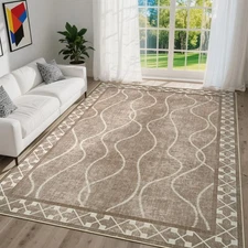 6x9 Brown Area Rug for Living Room, Machine Washable Modern Carpet Non Slip A...
