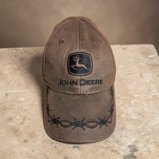 John Deere Boys Toddler Hat Brown Barbed Wire Oil Skin Adjustable Strap Logo Cap