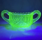 Vintage Depression Glass Green Uranium Creamer Sugar Dish Reactive Glow Dark