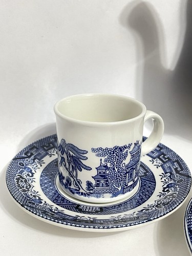 Tassen und Untertassen mit Kanne, Kaffee/Tee, Blue Willow, Churchill, Made in England - Bild 2 von 24
