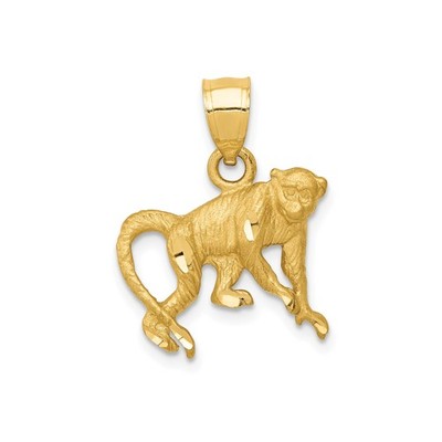 10k Yellow Gold Monkey Pendant Unisex Animal Charm Zodiac Symbolic Necklace