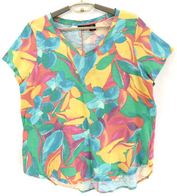 TAHARI Women's 100% Cotton Tunic Top Short Sleeve Floral Multicolor 1X PLUS