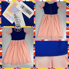 LuLaRoe New Women's Size Medium Amelia Dress Peach Blue Color Block Made in USA