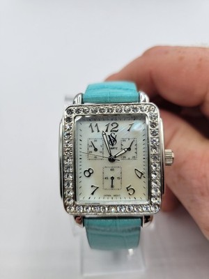 Victoria Secret Quartz Women's Wristwatch light blue Band Gold Dial Gemmed