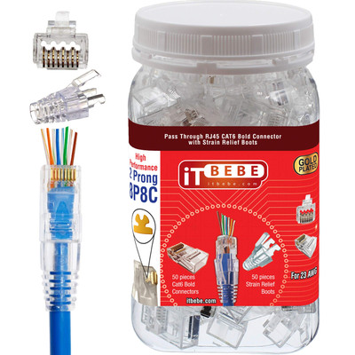ITBEBE 50 Pcs - RJ45 Cat6 Cat6a Pass Through Connectors for 23 AWG Cables - 5...