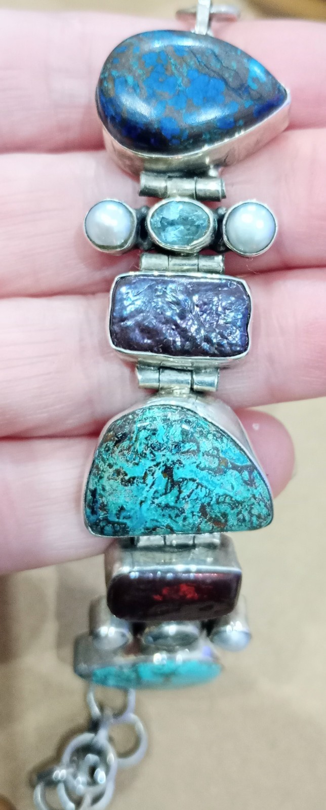 Solid Indian 925 Silver Multi Stone Bracelet Turq… - image 11