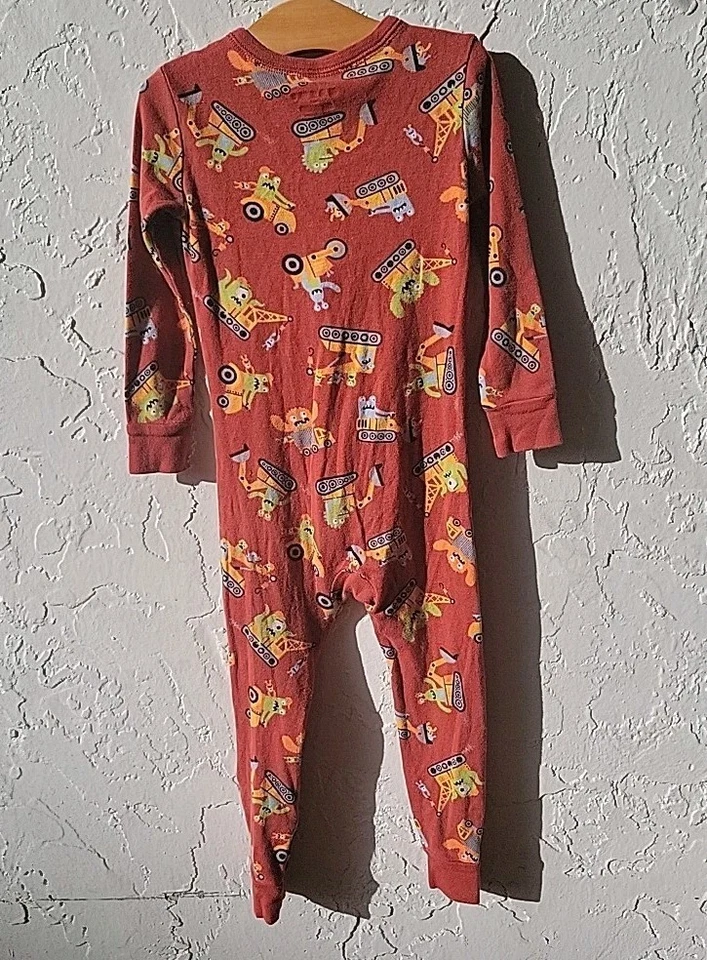Antiguo Pijama Azul Marino Pies Cremallera Rojo Construcción Monstruos Niño 3t Niño Pequeño Ajustado  Foto 2 de 4
