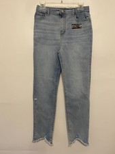NWT Childrens Place Jeans Girls 16 Super Stretch Asymmetric Raw Hem Straight Leg