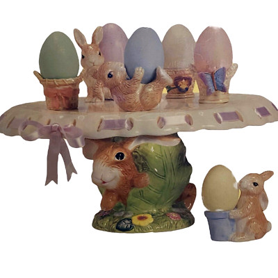 Easter Egg Rabbit Display Cake Stand Egg Holders Bunny with Eggs Serving Piece