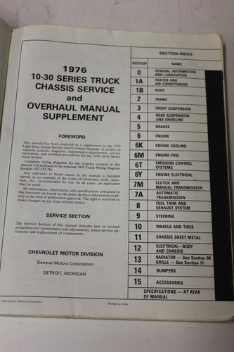 1976 Chevrolet Light Duty Truck Service Overhaul Manual M-528 - Picture 2 of 2