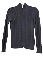 Chaps Sweater Ladies XS  Full Zip Chunky Cable Knit Long Sleeve Cotton Blend