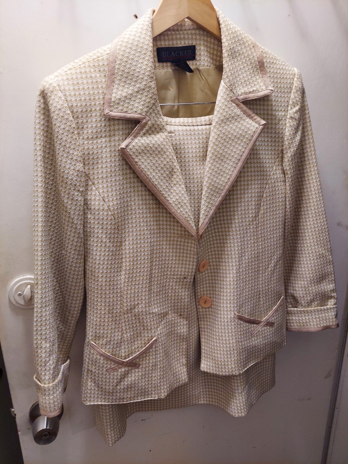 Blacker By Stanley Blacker Beige Houndstooth 2 Pi… - image 1