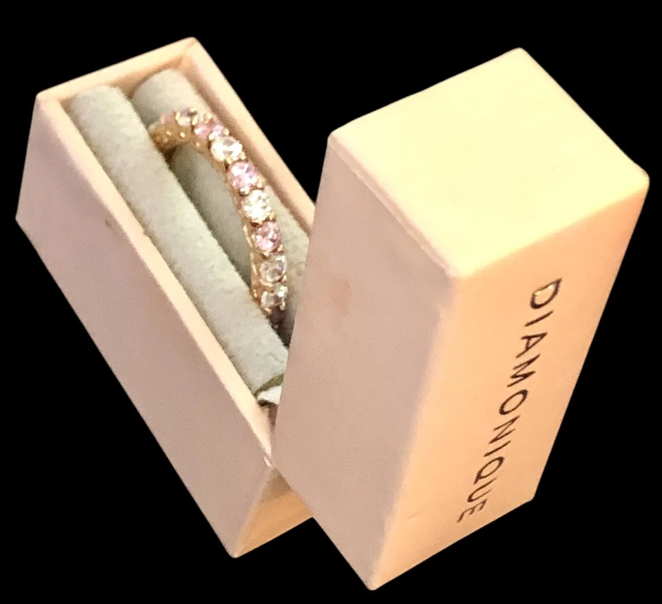 Anillo de eternidad QVC Diamonique rosa y transparente circonita cúbica revestido de oro rosa de 14 K talla 8 Foto 4 de 4