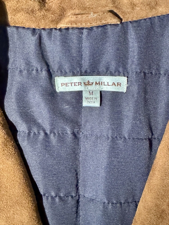 Abrigo Blazer Peter Millar Para Hombres Cuero Marrón Coñac Forrado Mediano Impecable Foto 3 de 4