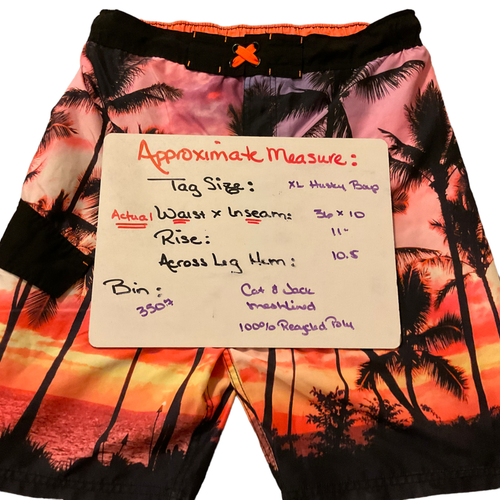 XL Cat & Jack Boys Hawaii Palm Tree Swim Trunks Blue Sz 36x10 HUSKY UPF 50 - Picture 2 of 11