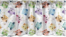 Cartoon Window Valance, Dotted Background Colorful Owls 54" X 12"