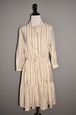 VERO MODA NEW $69 Tiered Ruffle Tie Waist Dress Metallic Stripe Neutral Small