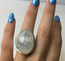 Vintage Sterling and Large Oval Moonstone Ring Size 7