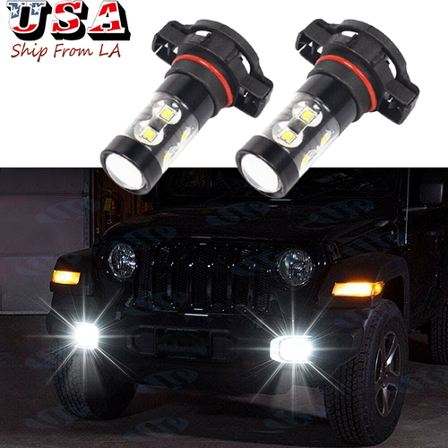 2504 PSX24W White LED Fog Driving Light Bulbs For Jeep Wrangler JL 2010