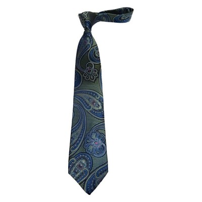 Men's 100% Silk Necktie By Bruno Piattelli Paisley Floral Fancy BP12 Blue Green