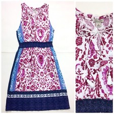 Lucky Brand Pink Bue Tie Tassel V-Neck Sleeveless Boho Dress Stretch Knit Small
