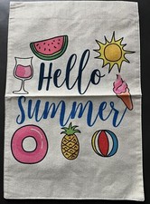 Summer Garden Flag 12x18 Hello Summer Sun Watermelon Pineapple Pool NWT