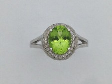 Natural Peridot with White Sapphire Ring 925 Sterling Silver