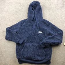 Simply Southern Pullover Womens Medium Blue Deep Pile 1/4 Zip Hooded Deep Pile