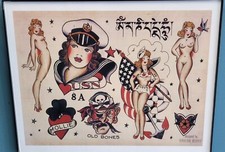 Sailor Jerry Vintage Tattoo flash Pin Up Art Print 11x14 FRAMED Ready to Hang