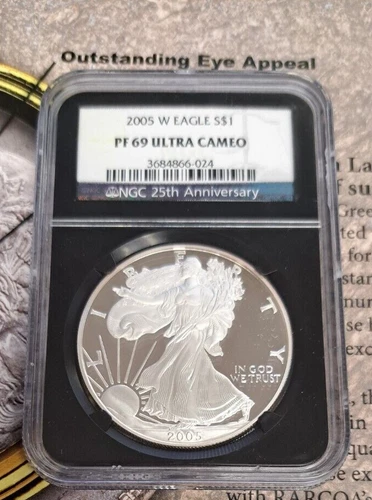 2005 W PROOF SILVER EAGLE NGC PF69 ULTRA CAMEO BLACK CORE HOLDER CS-42