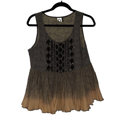 Anthropologie Akemi & Kin Anaphora Tank Top Peplum Yellow Beaded Boho Small S