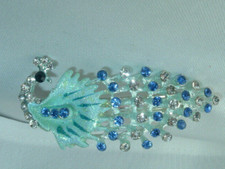 VINTAGE BLUE WHITE RHINESTONE PEACOCK HAIR BARRETTE HAIR ACCESSORY
