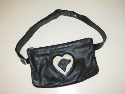 #ad #ad Caraid Sarah Puppy Dog Black Leather Heart Purse Bag 10x6quot; Walking Waist Pack $15.00