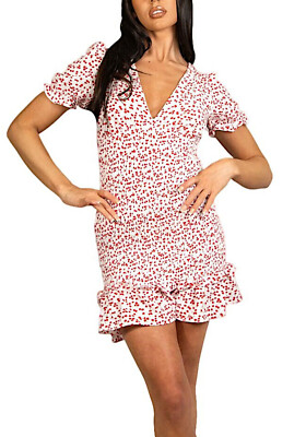 Damen Kleid kurz geblümt V-Ausschnitt Puffärmel Strick Kittel 22489 ANGEBOT