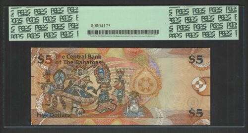 Bahamas 5 Dollars 2007 P72 Uncirculated Graded 67 - Picture 2 of 2